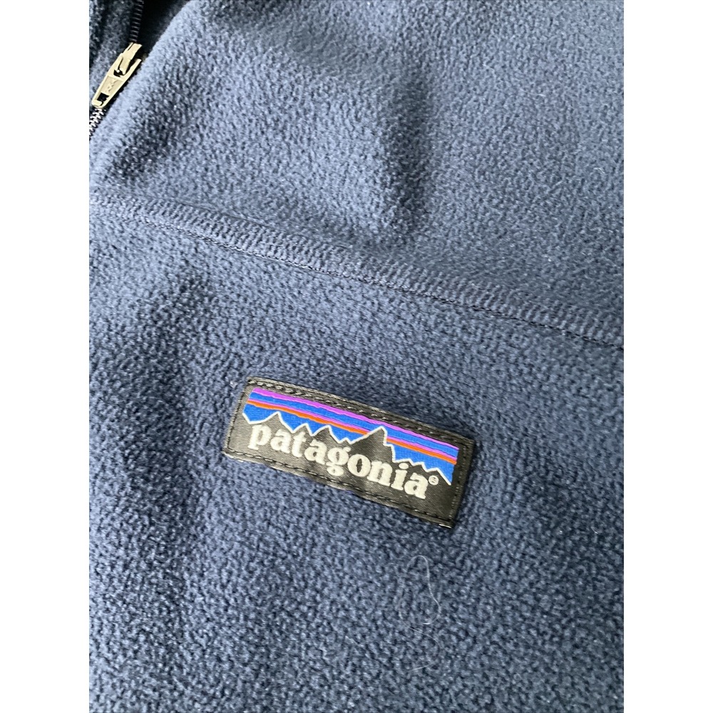Patagonia 1/4 Zip Pullover Fleece Sweater Mens Sz L Navy Blue Data Masons Logo - Picture 2 of 8